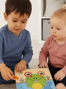 Wooden Puzzle Animals Shapes Characters Educational Sensory Montessori Children's Toy - CON ẾCH - Xem 3