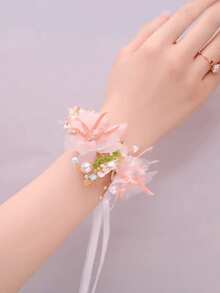 1件女士花环头饰头箍头箍公主超仙丝带珍珠头箍婚礼花儿童头箍珍珠发箍女孩演出甜美配饰韩版超仙新款丝带花礼物 - 彩色 - 查看 4