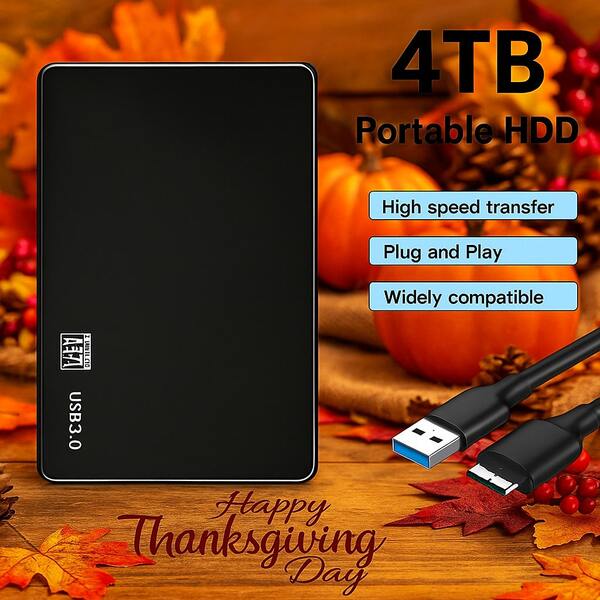 4TB High Speed Portable Portable Hard Drive, High Capacity High Speed Mobile Hard Drive, Portable 4TB, Minimalist Design, Reliable Storage, For Gamers, Students, Professionals, Compatible Model, (USB 3.0)