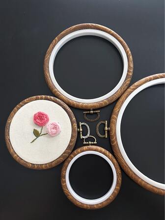 4 piezas de aros de bordado de madera falsa vintage redondos, de 8,2 cm/10,3 cm/13,5 cm/17,3 cm, color marrón café, aros de metal, kit de herramientas de manualidades de bordado a mano, adecuado para arte de punto de cruz