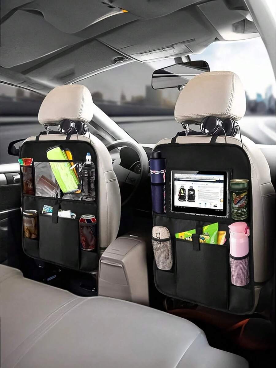 1pc/2pcs Car Storage Bag, Oxford Cloth Chair Back Bag, Road Trip Storage Essentials, Seat Travel Bag, Long Trip Backseat Tissue Holder, Behind The Seat Hanging Pocket With Anti-Kick Design, Flat Plate And Easy To Clean Features, Space-Saving, Universal Auto Travel Accessories - one-size - View 1