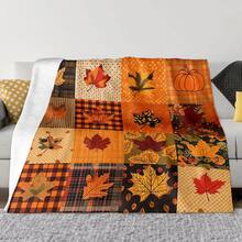 Manta reversible de poliéster ligera con estampado de hojas de arce y calabaza en estilo vintage, adecuada para sofá, ropa de cama, camping, viajes, todo el año
