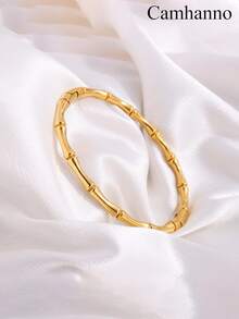 Camhanno 1/1 Set Luxury Stainless Steel Bracelet & Ring Combo, Versatile Fashion Accessories, Best Gift For Girlfriend - Gold - View 5