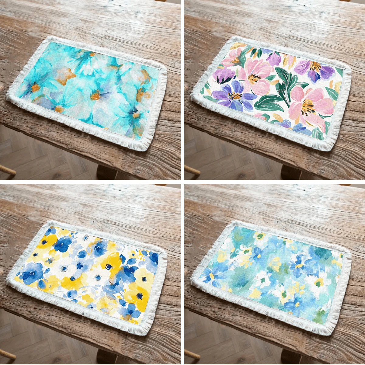 1 peça de jogo americano com estampa floral vintage, jogo americano de jantar com borlas de linho, decoração de mesa lavável, decoração de quarto, jogos americanos, porta-copos, jogos americanos de mesa de jantar de cozinha, decoração de festa interna e externa, decoração de casa, presente ideal - Multicolorido - Ver 1