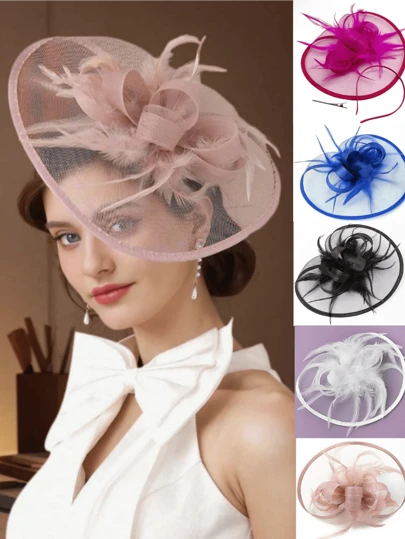 1 st. fascinators hattar för kvinnor, fina tebjudningshattar, eleganta 1950-tals Kentucky Derby-hattar, fjäderhårspänne för brud, bröllopsfest, fågelburslöja, pannband med blommor, 1920-tals huvudbonad för hästkapplöpning, vintage Bridgerton Fedora-baskerhattar, 50-tals outfit, kyrkhattar, svart slöja för begravning, 1940-talsklänningar, viktoriansk hatt, pillerboxhattar, lolita-accessoarer för kvinnor, flicka, födelsedag, mors dag, halloween, julklapp