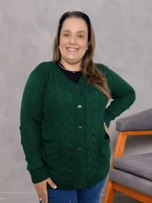 Plus Size Cardigan Coat Winter Wool Knit Top With Buttons And Pockets Autumn Winter Karina Tricot - 墨綠色 - 查看 1