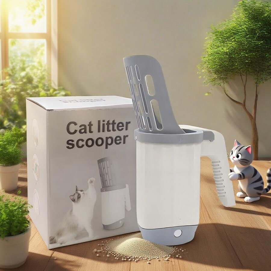 Cat Poop Scoop, -No Mess Cat Poop Scoop With Bag, Spill-Proof Litter Box Sifter, Litter Box Doubles As A Poop Scooper Holder For Single Cat Households
