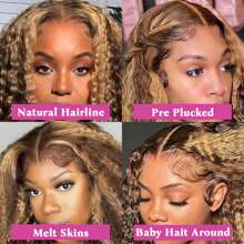 200% 密度高光渐变色杰瑞卷发蕾丝前假发混合发质 13x4 高清深波浪蕾丝前假发 适合日常使用 8-34 英寸 P4/27 无胶预拔自然发际线带婴儿发丝 4x4 5x5 蜂蜜金色水卷短波波头蕾丝前假发 - S4/27 - 查看 5