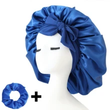 Set de 2 piezas Gorro de satén suave y sedoso con estampado floral y scrunchies para dormir por la noche, gorro de cabello de satén suave, con correas ajustables y banda de amarre con estilo - Multicolor - Ver 8