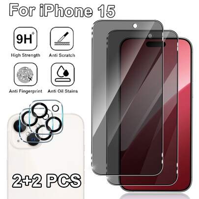 Privacy Screen Protector Compatible With Iphone 15/Iphone 15 Plus/Iphone 15 Pro/Iphone 15 Pro Max,Anti-Spy Shatterproof Tempered Glass With Camera Len