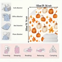 1 pièce Couverture en flanelle douce à l'imprimé vintage d'automne avec citrouille et feuille d'érable. Chaude et confortable, multi-saisons et multi-usages. En polyester avec impression numérique. Convient pour le canapé, le lit, la voiture, le bureau, le camping, les voyages, les cadeaux - Multicolore - Voir 11