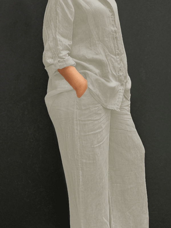 เสื้อคาร์ดิแกนลำลองคอโปโลน้ำหนักเบา, เสื้อเบลาส์หรูหราสีพื้นอเนกประสงค์ เหมาะสำหรับชายหาด, ชีวิตประจำวัน, การเดินทาง, ทำงาน, ช้อปปิ้ง, ผ้านุ่ม, กางเกงขายาวเอวยางยืดทรงหลวม, ชุดเซ็ต 2 ชิ้น, ฤดูใบไม้ผลิ/ฤดูร้อน/ฤดูใบไม้ร่วง