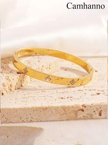 Camhanno 1/1 Set Luxury Stainless Steel Bracelet & Ring Combo, Versatile Fashion Accessories, Best Gift For Girlfriend - Gold - View 22