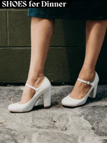 Women's White Wine Rose Gold Black Taupe Beige Grey Lipstick Natural Snake Mary Jane Pumps – Round Toe Ankle Strap Vintage Dress Heels [Size Up Half Size] - 白色 - 查看 1