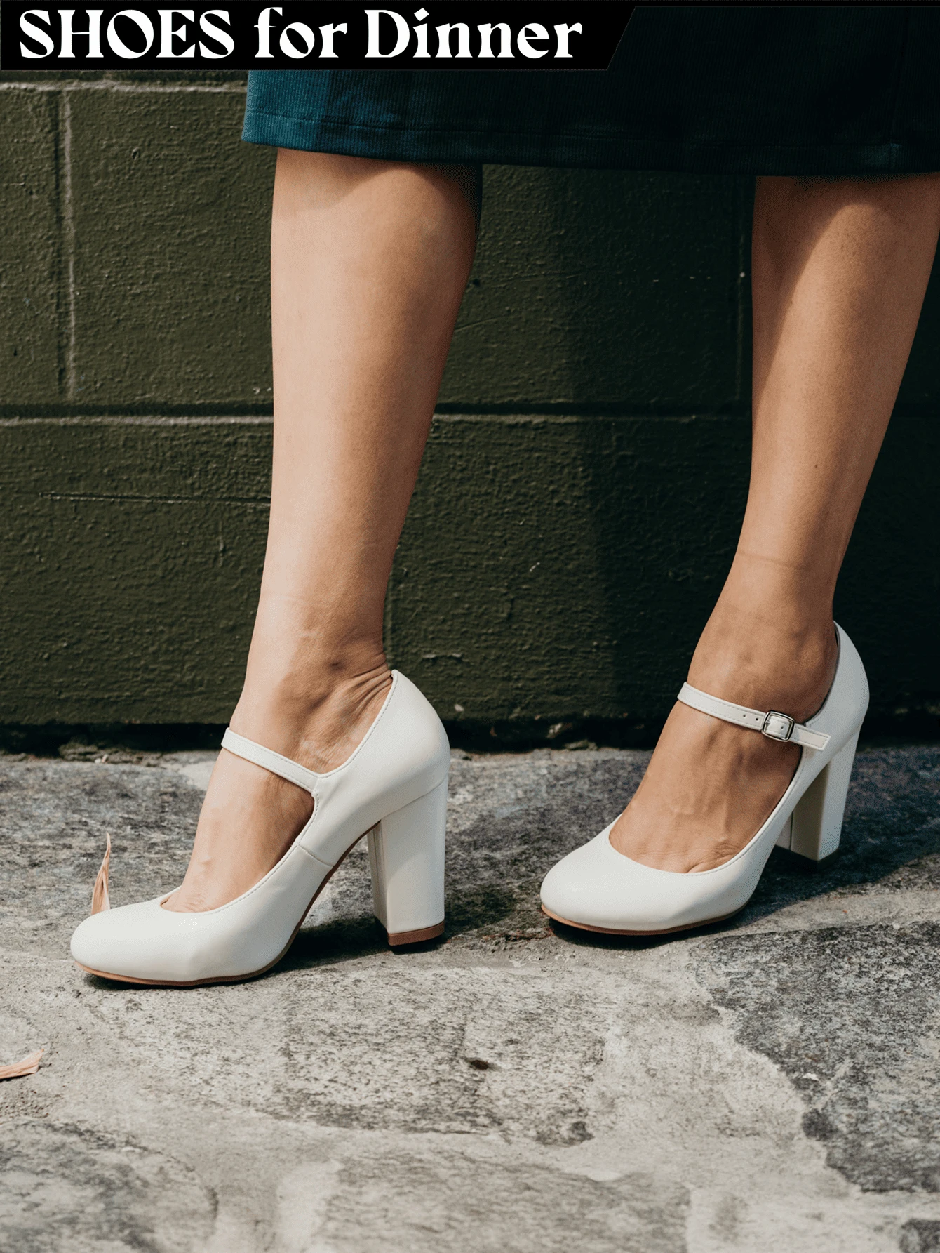 Women's White Wine Rose Gold Black Taupe Beige Grey Lipstick Natural Snake Mary Jane Pumps – Round Toe Ankle Strap Vintage Dress Heels [Size Up Half Size] - 白色 - 查看 1