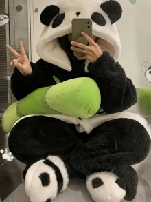 Autumn And Winter Plush One-Piece Pajamas Panda Pajamas Capybara Pajamas Hooded Pajamas Plush Warm Hooded One-Piece Pajamas Kawaii Cute Funny One-Piece Halloween Cosplay Pajama Party Birthday Gift Family Party Dress Up - Panda One-piece Pajamas - View 10