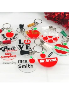 Personalized Apple Keychain For Teachers (With Tassel) | Teacher's Day | Customized Acrylic Apple Keychain | Teacher's Day Gift - Style 3 - View 17
