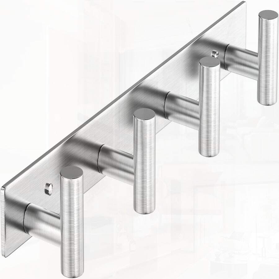 T-Shaped Stainless Steel Coat Rack - 4 Heavy Duty Hooks For Bathroom ...