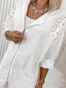 Plus Size Women's Thin Coat,Lightweight Hooded Cardigan - Openwork Sleeve & Zipper Front Closure, Elegant Semi-Sheer Layering Jacket For All Seasons, Sunscreen Clothing, Casual Wear,Semitransparent Fabric ,Back To School