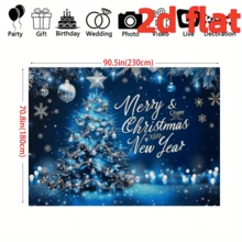 1. A 2D Flat "Happy Christmas" Background Banner, Featuring A Winter Blue Background, A Magical Fairyland-Like Snow Christmas Tree, And The Pattern Of "Merry Christmas, Happy New Year" - A Polyester Material Banner, Available In Various Sizes