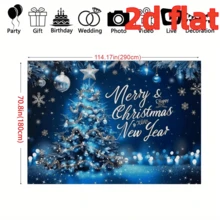 1. A 2D Flat "Happy Christmas" Background Banner, Featuring A Winter Blue Background, A Magical Fairyland-Like Snow Christmas Tree, And The Pattern Of "Merry Christmas, Happy New Year" - A Polyester Material Banner, Available In Various Sizes