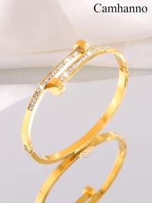 Camhanno 1/1 Set Luxury Stainless Steel Bracelet & Ring Combo, Versatile Fashion Accessories, Best Gift For Girlfriend - Gold - View 21