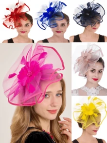 1 buc Fascinator mireasă ceai petrecere nuntă pălărie vară pene cu bandă de susținător femeii Fascinators ceai petrecere pălării cu clip Derby pălărie pentru fete și femei petrecere - A - Vizualizare 13