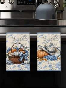 2 Stücke/4 Stücke/12 Stücke Küchentücher aus Denim mit Kürbis-Motiv, Thanksgiving Küchendekoration, saugfähig und schnelltrocknend aus Mikrofaser, rechteckig 40*60 cm digital Muster, geeignet für Herbstküchendekoration, Outdoor-Partys, Thanksgiving-Geschenke, Geburtstagsgeschenke