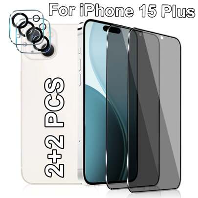 [2+2 Pack] Privacy Screen Protector Compatible With Iphone 15/Iphone 15 Plus/Iphone 15 Pro/Iphone 15 Pro Max, Anti-Spy Shatterproof Tempered Glass Wit