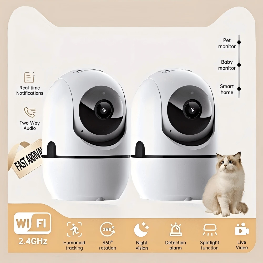 1pc 1080P HD Smart IP Camera, 2.4G WiFi/5G WiFi, Night Vision, Two-Way Audio, Motion Tracking Audio Alarm, 355° Panoramic Monitoring, Suitable For Indoor & Outdoor Security Surveillance | Single Antenna | Compact Camera - White - View 1
