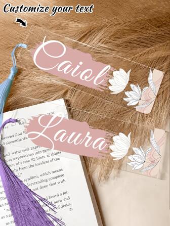1pc Custom Name Transparent Acrylic Bookmark With Tasse-23 Styles - Personalized Handmade Floral Book Accessory, Unique Gift For Readers - For Book Lovers - Christmas Present - Perfect Gift For Mom