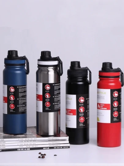 زجاجة مياه معزولة من الفولاذ المقاوم للصدأ عالية الجودة - سعة كبيرة، زجاجة رياضية محمولة مع مقبض، عازلة للحرارة والبرودة بتقنية التفريغ المزدوج (تحافظ على درجة الحرارة لأكثر من 12 ساعة)، مثالية للاستخدام في الهواء الطلق والسفر والدراجات والجيم والسيارة وجميع المواسم، تصميم قاعدة مسطحة، طراز أصلي وهدية عيد مثالية - متينة ومانعة للتسرب'