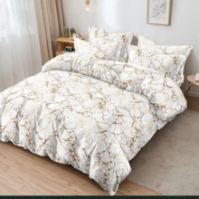 4 Pcs Complete Bedding Sets With Marble Design - White with gold marble design - View 8