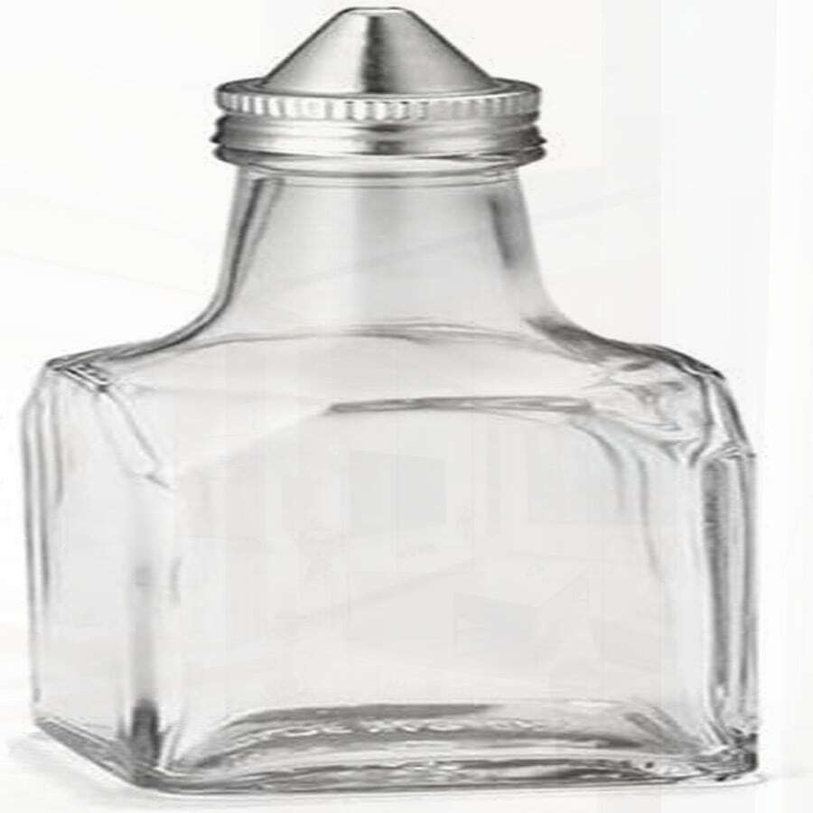 Glass Oil And Vinegar Dispenser Bottle, Square Cruet With Steel Pourer, 177 Ml. Ideal For Kitchen, Made Of Glass, Available In Clear Color. Allows For Easy Pouring.