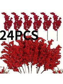 12/24 Packs Of Holiday Red Artificial Berry Branches, 8.66 Feet/22 Cm, Christmas Tree Options, DIY Handicrafts, Wedding And Home Decoration, Holiday Party Supplies Christmas Decorations Room Decor - Multicolor - View 8