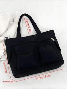 Fashion Solid Color Multi-Pocket Tote Bag With Coin Purse, Women Bag With Dime Bag, School Bag, Large Capacity, Portable, Classic Casual, Business Casual, For Teen Girls Women College Students, White-Collar Workers School Handbag, School Bookbag, Back To School Bags, Waterproof, Laptop Compartment, Lightweight, Foldable, Suitable For Teen Girls Women College Students, Teacher, Perfect For Back To School, First Day Of School, Middle School, High School, Tote Bags For School,College Essentials - màu đen - Xem 5