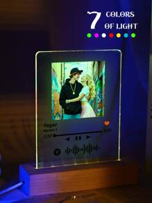 1 pièce Veilleuse LED personnalisée avec musique, plaque LED musicale personnalisée, lampe LED personnalisée avec photo et base en bois, plaque acrylique de chanson personnalisée, lampe photo de chanson personnalisée, plaque musicale photo cadeau lumineux, 1 pièce de haute qualité, personnalisé, unique, cadeau idéal pour elle, petit ami, petite amie pour anniversaires, pour la Saint-Valentin, fête des mères, anniversaires, fête des enfants, fête des pères, pour la remise des diplômes, pour les mariages, pour le réchaud, salon, maison, multifonctionnel, durable, ornemental, réutilisable, exquis, élégant, de haute qualité, coloré, moderne, personnalisé, unique, cadeau idéal pour lui, cadeau idéal pour elle, petit ami, papa, petite amie, maman, famille, amis, salle de thé, maison, jardin, bureau, pour les anniversaires, pour la Saint-Valentin, pour la fête des mères, pour les anniversaires, pour la fête des pères, pour la remise des diplômes, pour les mariages, pour le réchaud