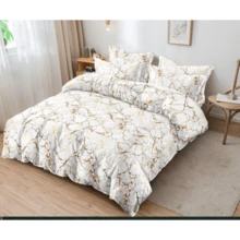 4 Pcs Complete Bedding Sets With Marble Design - White with gold marble design - View 3