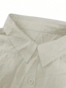 Spring, Summer, Autumn Casual Polo Collar Cardigan, Versatile Solid Color Elegant Blouse Top, Suitable For Beach, Daily Commute, Work, Shopping, Soft & Comfortable Fabric, Elastic Waist Loose Pants, 2 Pieces Set