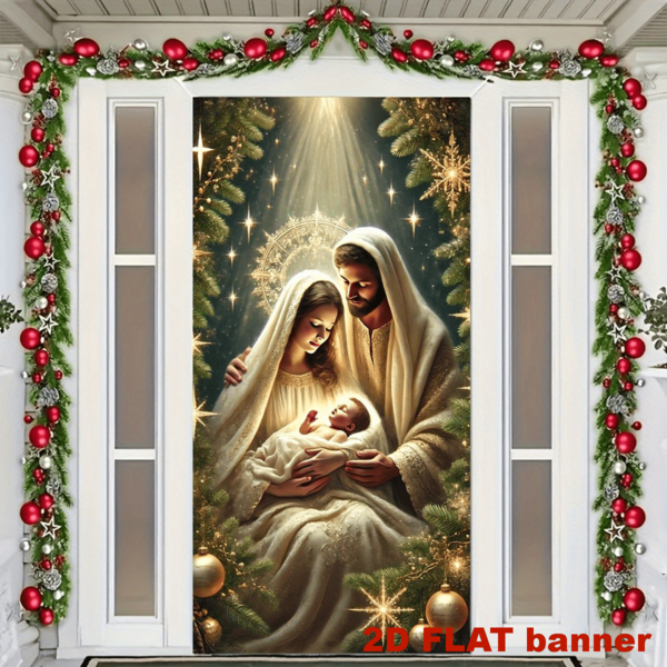 2D Flat Nativity Scene Doorway Banner, Polyester Fiber With Gold Star Design, Suitable For Holiday Home Decor, Halloween Photo Booth Backdrop With Scary Pumpkin, Ghost And Bat Patterns, Multipurpose Indoor/Outdoor Party & Event Decoration, No Electricity Required