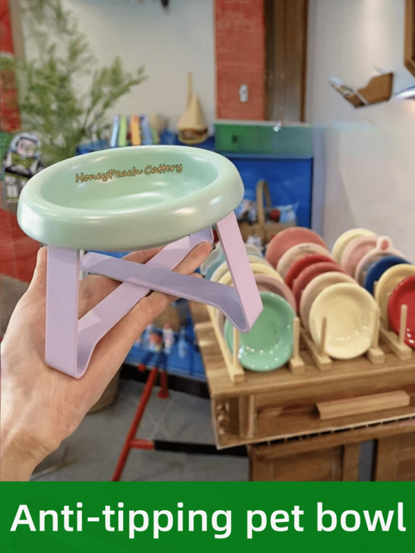 Raised Pet Bowl Stand With Neck Support, Anti-Spill Cat/Dog Food & Water Bowls
