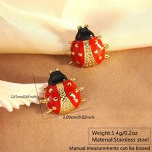 1 Pair Elegant & Cute Colorful Ladybug Stainless Steel Earrings, Suitable For Women's Daily/Outing Wear