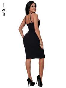 Vestido Midi Anarruga Com Alça Para Gravidas Gestantes Confortável Casual Elegante - Presente Dia Das Mães / Presente dia Dos Namorados BELLA - Preto - U - Preto - Visão 2