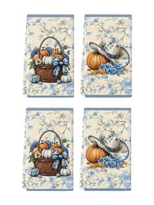 2 Stücke/4 Stücke/12 Stücke Küchentücher aus Denim mit Kürbis-Motiv, Thanksgiving Küchendekoration, saugfähig und schnelltrocknend aus Mikrofaser, rechteckig 40*60 cm digital Muster, geeignet für Herbstküchendekoration, Outdoor-Partys, Thanksgiving-Geschenke, Geburtstagsgeschenke