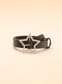 1pc Black PU Material Star Buckle Waist Belt, Versatile New Design Fall, Autumn, Halloween - Black - View 7