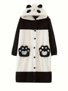 Autumn And Winter Plush One-Piece Pajamas Panda Pajamas Capybara Pajamas Hooded Pajamas Plush Warm Hooded One-Piece Pajamas Kawaii Cute Funny One-Piece Halloween Cosplay Pajama Party Birthday Gift Family Party Dress Up - Panda One-piece Pajamas - View 7