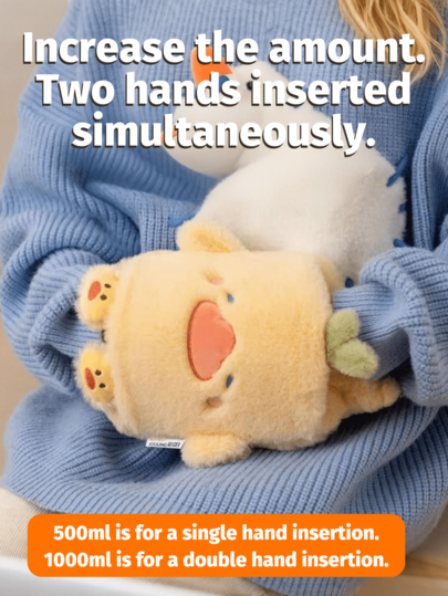 1pc Unisex Cartoon Flocked Hot Water Bottle, Large Capacity, Refillable, Explosion-Proof, Leakproof, Detachable, Hand Warmer, Suitable For Winter Outdoor Camping, Travel, Home, Office, School, Dorm, Daily Use