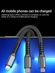 三合一100W快充线，具备智能超级充电功能，支持多接口充电。兼容USB Type-C、Micro USB和Type-C充电线以及USB-C数据线。兼容 16/16 Pro/16 Pro Max/16 Plus/15/15 Pro/15 Plus/15 Pro Max，兼容三星手机，是理想的圣诞节/居家礼物。 - 黑色 - 查看 7