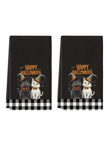 2pcs/4pcs/12pcs Halloween Cute Cat Pattern Kitchen Towels, Halloween Ghost Car Pattern Bathroom Towels, Halloween Outdoor Party Towels, Halloween Home Decor, Halloween Kitchen Decor, Modern Style, Quick Drying, Super Soft Microfiber Material, Rectangular, 15.75IN*23.62IN/40*60CM Digital Printing Pattern, Suitable For Outdoor Party Decoration, Halloween Holiday Gifts