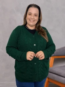 Plus Size Cardigan Coat Winter Wool Knit Top With Buttons And Pockets Autumn Winter Karina Tricot - 墨綠色 - 查看 2